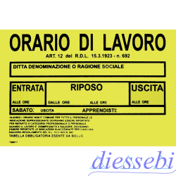 Cartello Orario di Lavoro 20x30cm