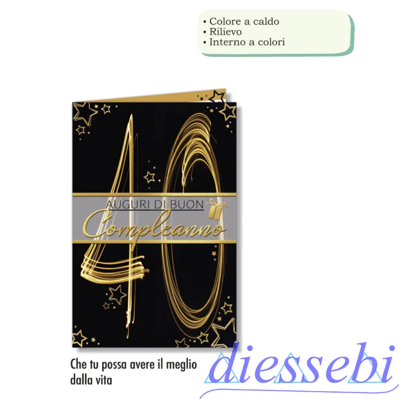 Biglietto Compleanno 40 Anni - Oro Elegante